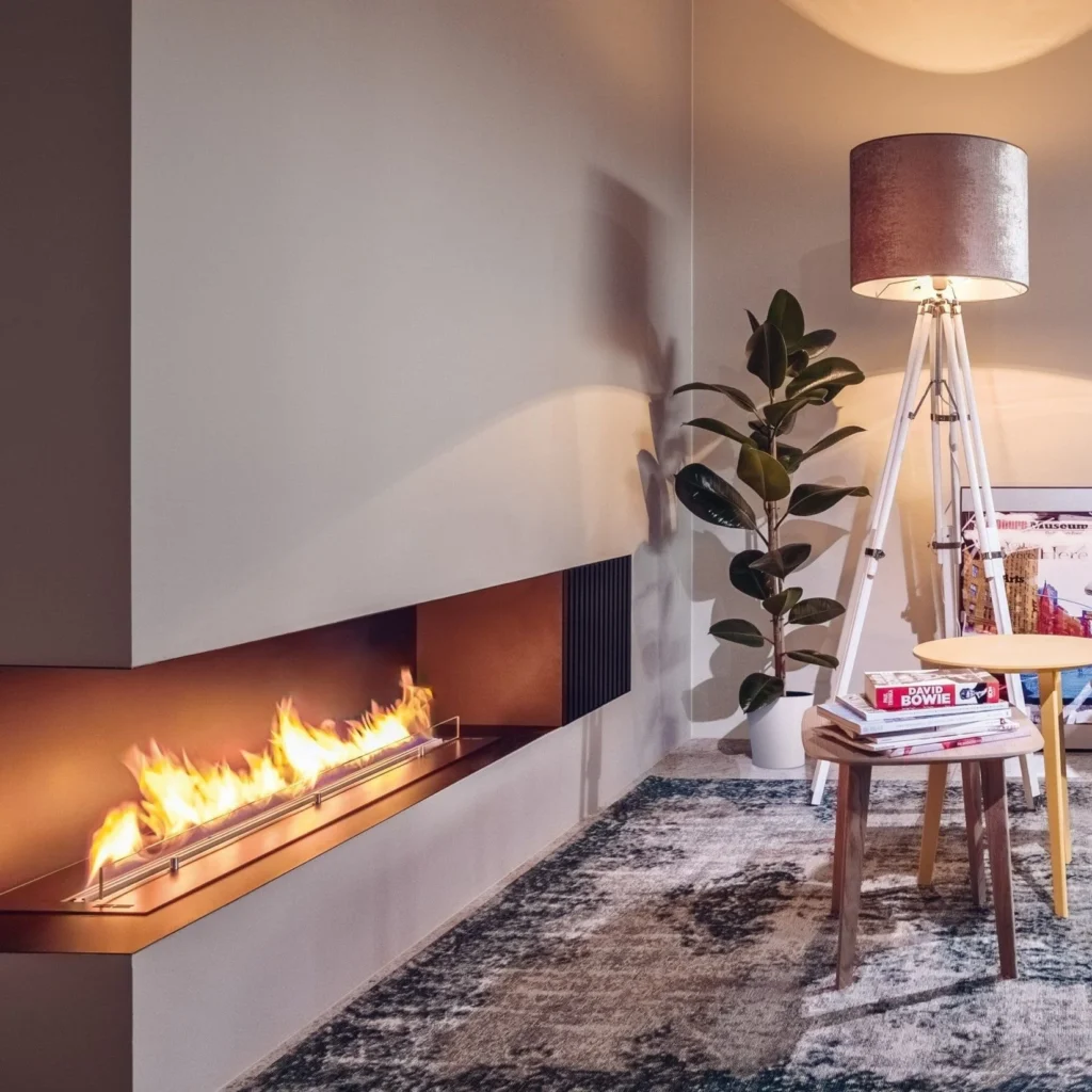Modern bioethanol fireplace from Planika in Brooklyn NYC luxury interior space
