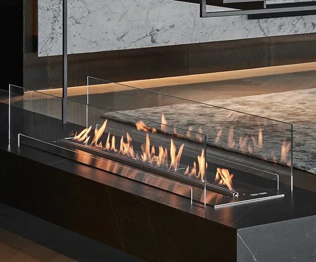 Indoor ethanol fireplace by Planika installed in modern New York City interior